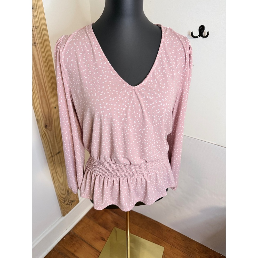 Ophelia‎ Roe Women's Pink and White  Blouse Button Front 3/4 Sleeves Size M